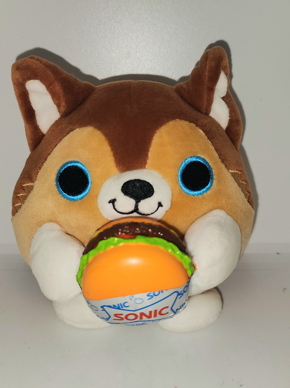 Plush Dog Toy with Sonic Cheeseburger - Brown/White